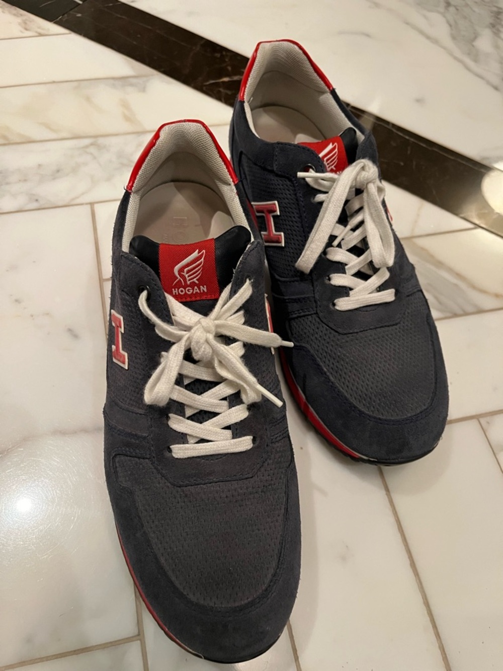 Hogan Navy Suede Sneakers with Red Accents